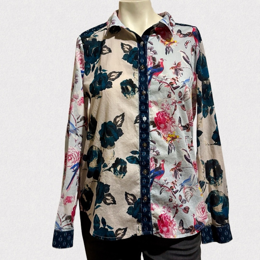 Sundance Floral Button Down Patchwork Boho Shirt,… - image 2